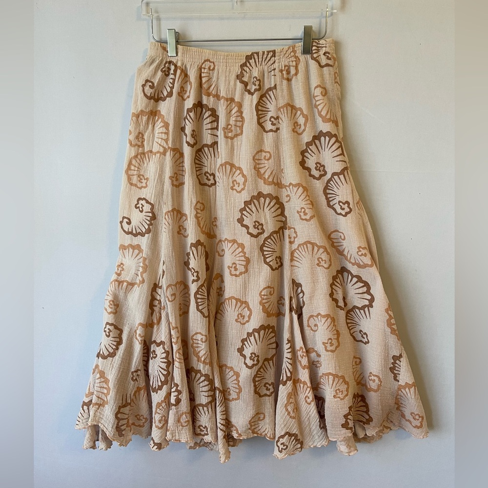 Gauzy Shell‎ Print Afghan/Irregular Hem Maxi Skirt M